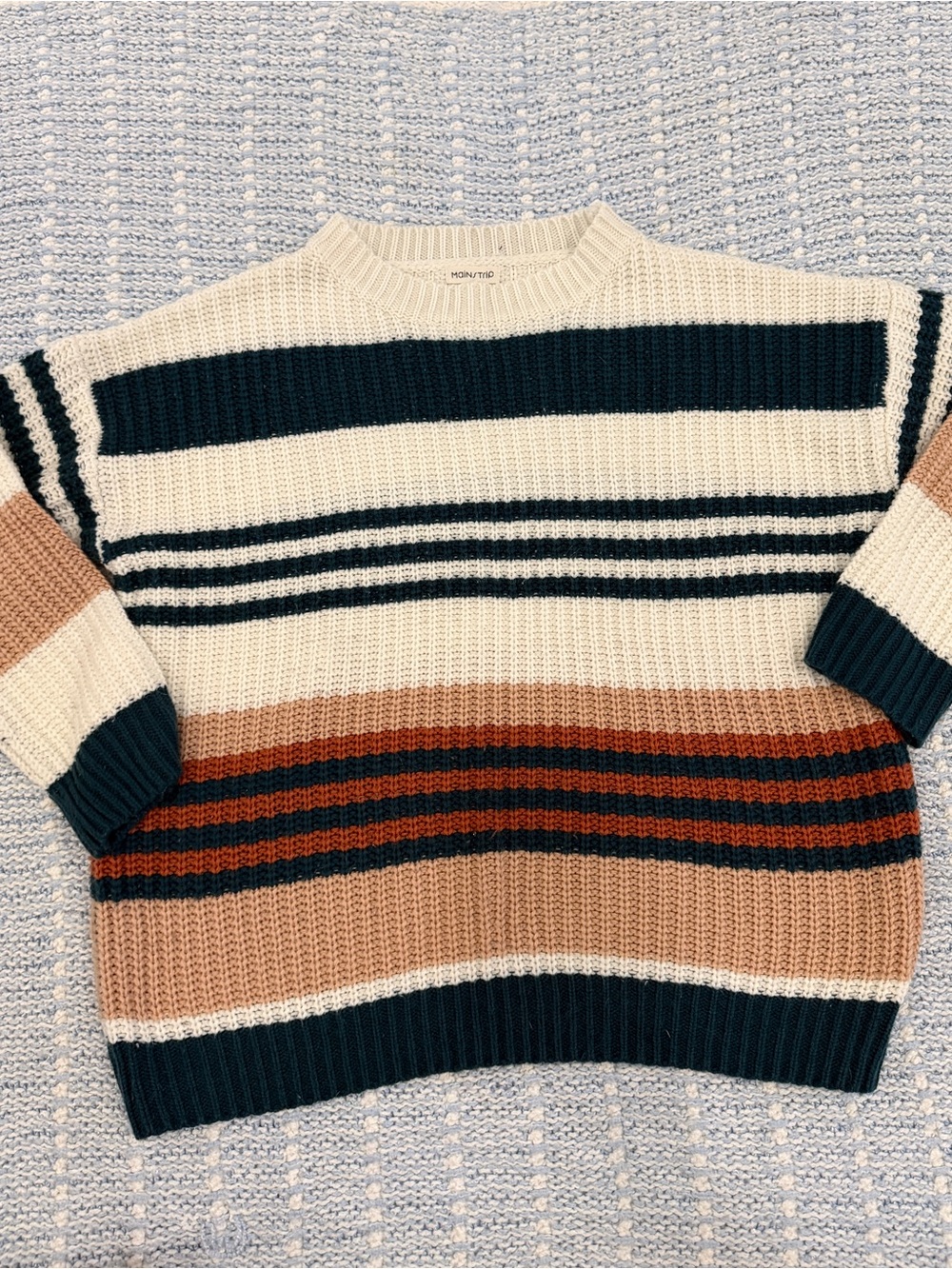 Main Strip Striped Crewneck Sweater — Cream, Navy & Tan